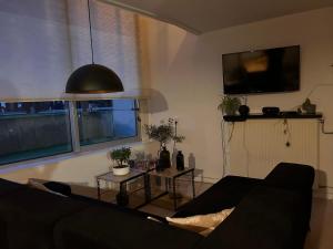 uma sala de estar com um sofá e uma televisão em Homestay Properties em Amsterdã