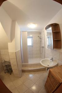 a bathroom with a shower and a sink at Ferienwohnung Radmer in Radmer an der Hasel