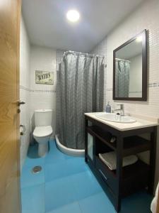 雷東德拉的住宿－A CASA DO PEREGRINO，一间带水槽、卫生间和淋浴的浴室
