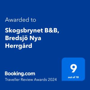 Certifikát, ocenenie alebo iný dokument vystavený v ubytovaní Skogsbrynet B&B, Bredsjö Nya Herrgård