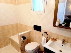a bathroom with a toilet and a sink at Ideal Appart Marsa Les Palmiers in La Marsa