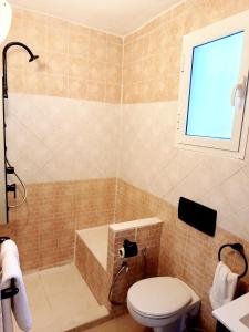 a bathroom with a shower and a toilet and a window at Ideal Appart Marsa Les Palmiers in La Marsa