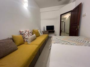 a living room with a couch and a television at Skylar apartment in Kalubowila West