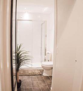 a bathroom with a toilet and a potted plant at The Scot in Perth