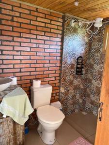 Benedito NovoにあるRecanto da Liberdadeのレンガの壁、トイレ付きのバスルーム
