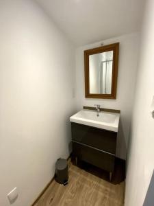 y baño con lavabo y espejo. en Appartement COSY en Sartilly