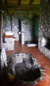a bathroom with a stone sink in a room at La Tierra Grande in Zacatlán