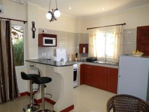 
a kitchen with a stove, microwave, sink and refrigerator at Precious Residence C in Grand'Anse
