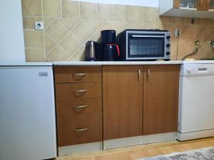 a kitchen with a microwave on top of a counter at Apartment Lamele Bugojno in Bugojno +4 photos
