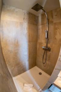 een badkamer met een douche met een douchekop bij Les 3 Monts - vue panoramique sur les montagnes in Annecy +17 foto's