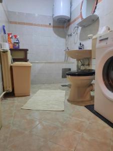 a bathroom with a toilet and a washing machine at Apartment Lamele Bugojno in Bugojno