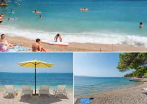 two pictures of people in the water at the beach at Holiday Home La Montagna - Private Heated Pool in Lokva Rogoznica