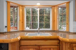 una cucina con un lavello e due finestre di Tahoe Grand on the West Shore - Pet Friendly & Hot Tub! a Homewood Altre 18 foto