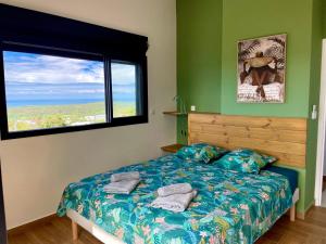 - une chambre avec un lit et une fenêtre dans l'établissement Vacoa - Villa Salba. Panoramic view., à L'Étang-Salé