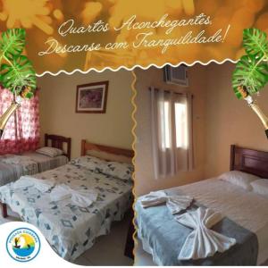 a room with two beds and a sign that says a hotel at Pousada Cuiarana Salinas in Salinópolis