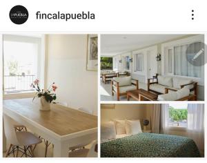 un collage de trois photos d'un salon dans l'établissement Finca La Puebla, à La Consulta