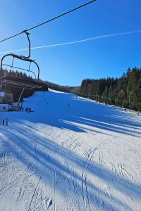 ENJOYHARRACHOV - Atraktivní klidný klimatizovaný apartmán 20 v centru Harrachova s parkováním, Wifi-WLAN, SAT, herní konzolí, Ipad, Netflix zdarma, možností dobíjení auta, výhledem do zahrady a na romantický kostelík v zimě