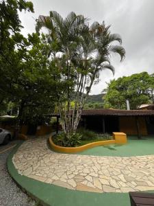 un jardín con una palmera y un edificio en Casa térrea de, en São Sebastião