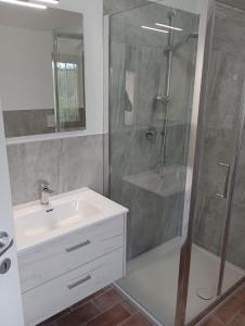 雷卡納蒂的住宿－Cascina del Poeta，带淋浴和盥洗盆的浴室