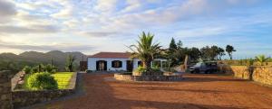 una casa con una palmera frente a una entrada en Quinta Erva Doce, en Vila do Porto