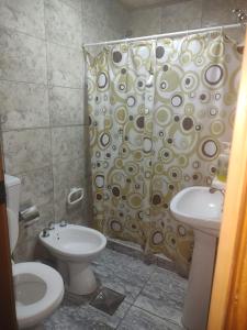 y baño con ducha, aseo y lavamanos. en Meraki en Guaymallén