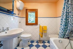 een badkamer met een wastafel, een toilet en een bad bij LA CASINA DI LONNANO in Pratovecchio