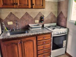 費德拉西翁的住宿－Magnolia azul，厨房配有炉灶和水槽