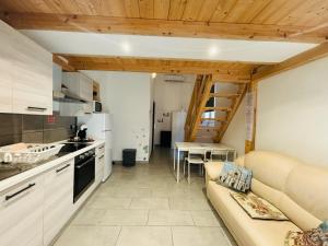 een woonkamer met een bank en een keuken bij NUOVO Appartamento Pitti Firenze Careggi in Florence