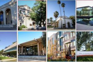 a series of pictures of buildings and palm trees at Stylish guest house near colleges in Claremont
