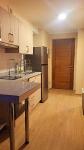 a kitchen with a counter top and a refrigerator at dpto x día chillan 1411 in Chillán