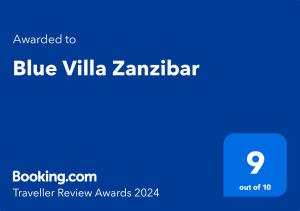 uma captura de ecrã da página inicial da villa azul zimbabwe em Blue Villa Zanzibar em Pwani Mchangani