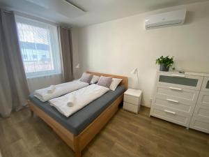 Łóżko lub łóżka w pokoju w obiekcie Apartmány Mikulčice