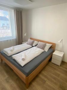 Łóżko lub łóżka w pokoju w obiekcie Apartmány Mikulčice