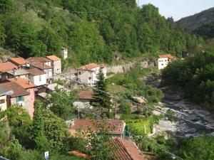 a town on a hill with a river and houses at La Casetta Vacanze in Molini di Triora