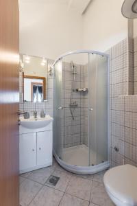 een badkamer met een douche, een wastafel en een toilet bij Apartments by the sea Milna, Vis - 8946 in Rukavac