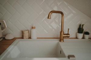a sink with a faucet in a kitchen at Ti Studio Bohème, avec citerne in Le Gosier +35 photos