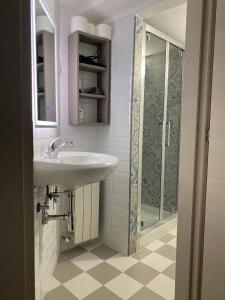 een badkamer met een wastafel en een douche bij fabio rooms 102 in Rome