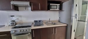 a small kitchen with a sink and a stove at Casa con alberca Lomas de San Pedro in Querétaro