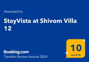 Sertifikāts, apbalvojums, norāde vai cits dokuments, kas ir izstādīts apskatei naktsmītnē StayVista's Shivom Villa 12 - A Serene Escape with Views of the Valley and Lake