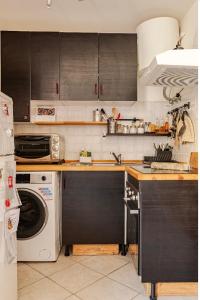 eine Küche mit einem Geschirrspüler und einer Waschmaschine in der Unterkunft La Lanterna sui Monti in Pragelato