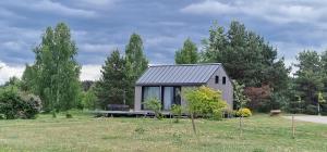 uma pequena casa no meio de um campo em The Sound of Silence - romantic tiny house near Riga em Salaspils