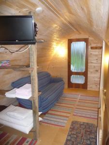 a room with a tv and a couch in a cabin at terrebio bungalow in Visnadello