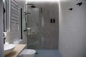 y baño con ducha, aseo y lavamanos. en Ponteloft - Recuncho, en Pontevedra