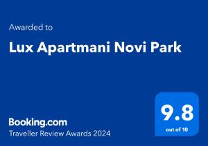 Lux Apartmani Novi Park في فردنيك: لقطةشاشة نيواركارك نيواركاركاركاركاركاركارك