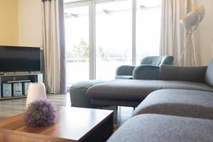a living room with two couches and a tv at Apartment Ohragrund in Oberhof