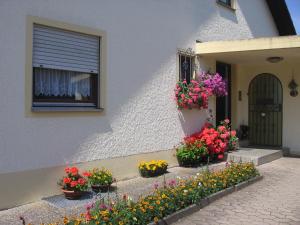 Ein paar Blumen vor einem Gebäude in der Unterkunft Ferienhaus Herzog in Haundorf