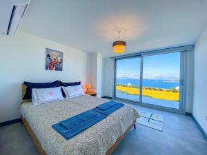Un dormitorio con una cama y una ventana grande. en Villa Valentino1, en Karabağ 31 fotos más