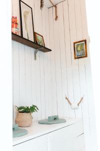 a shelf on a wall with a plant on it at Glamping in Småland in Eksjö