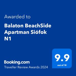 Certifikát, ocenenie alebo iný dokument vystavený v ubytovaní Balaton BeachSide Apartman Siófok N1