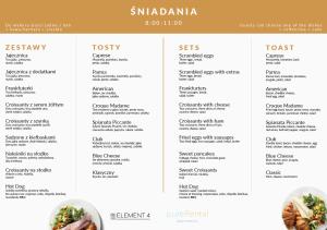 uma página de um menu para um restaurante em Pure Rental Apartments em Breslávia